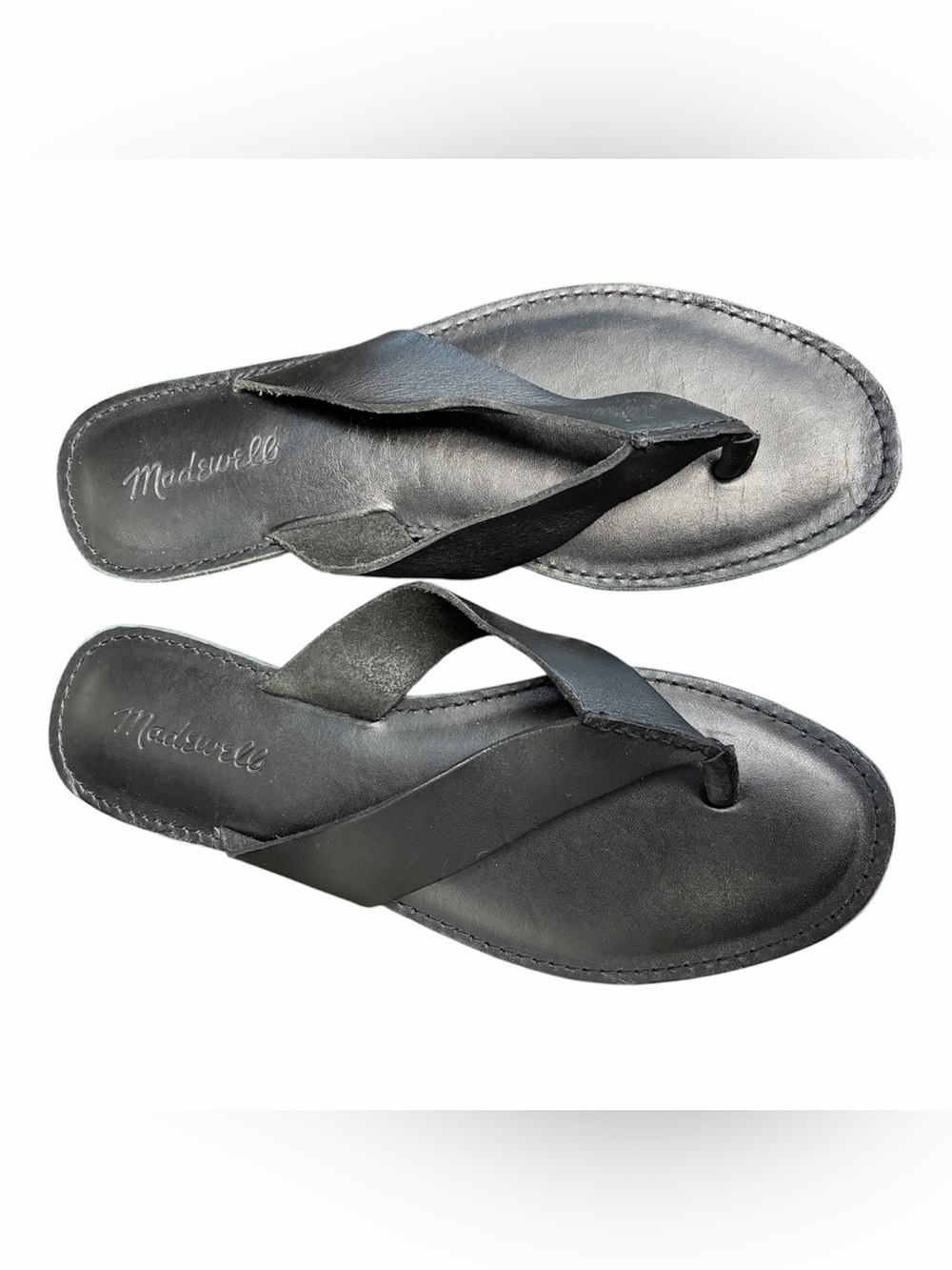 Madewell Boardwalk Chunky Thong Black Leather Sandals - Women sz8